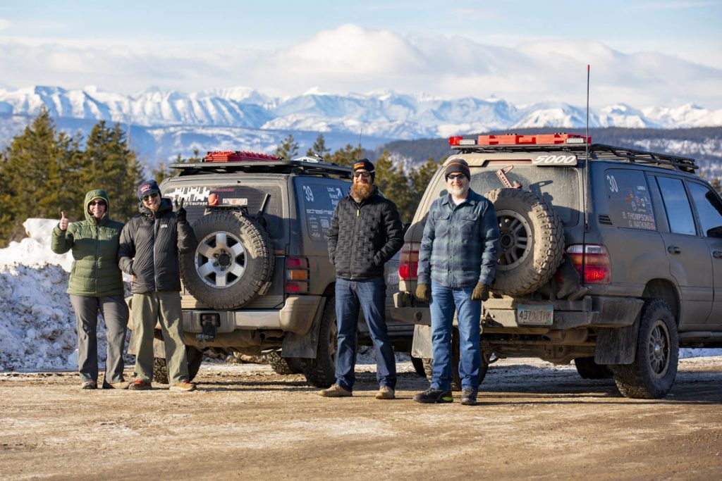 friends pitstop with rigs at alcan 5000 winter rally