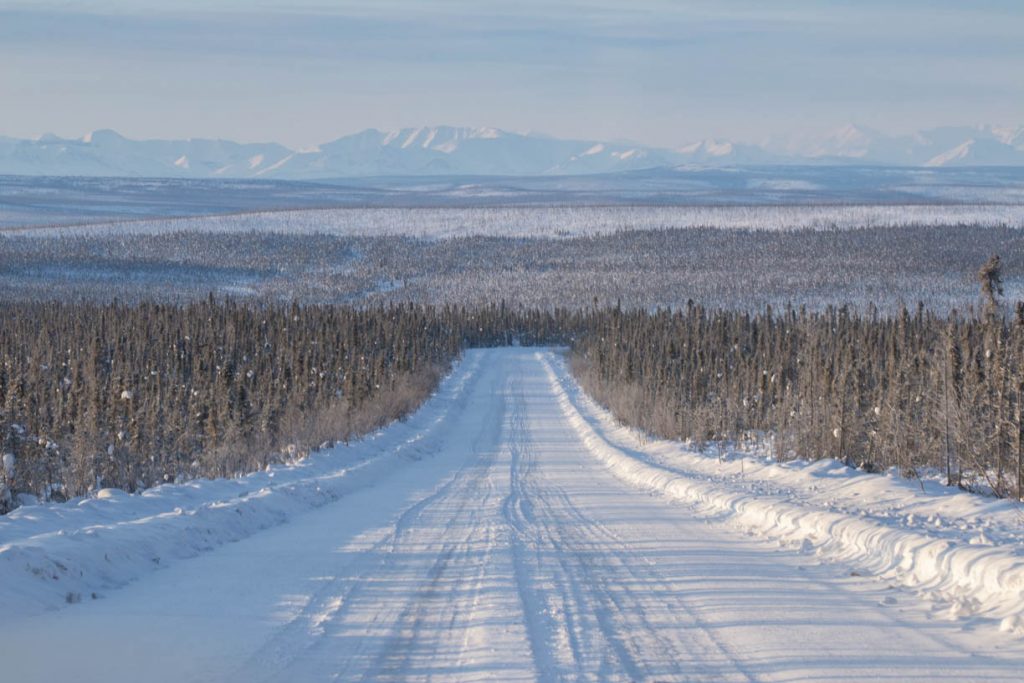 open road on alcan 5000 winter rally route