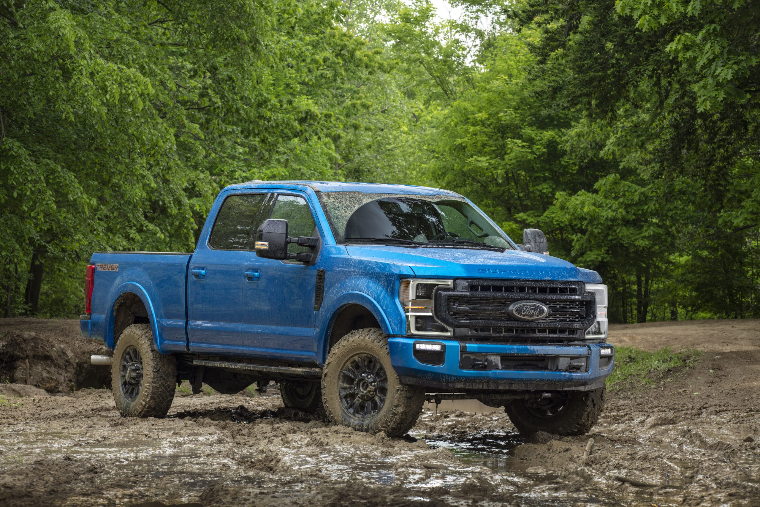 2020 F-Series Super Duty Tremor Package front three-quarter off-road